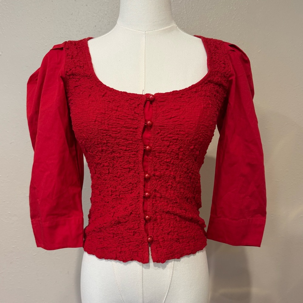 Anthropologie Red Textured Blouse